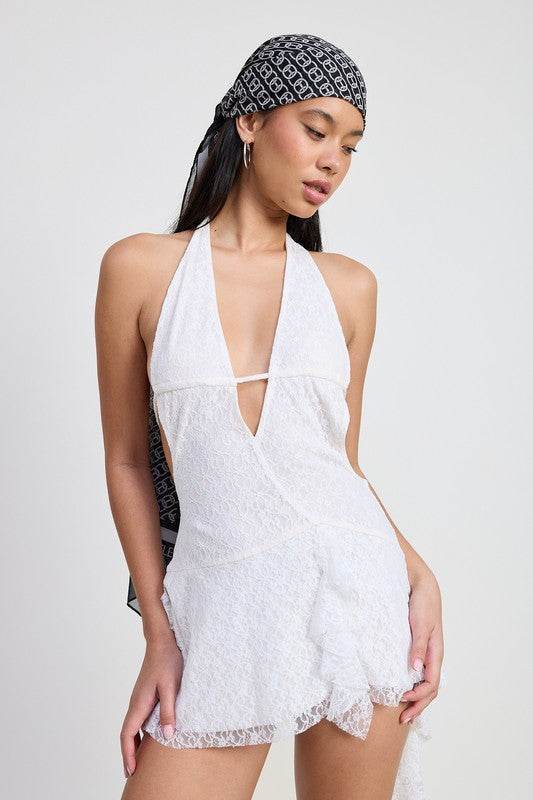 Mini Ruffle Halter Neck Dress - us.meeeshop