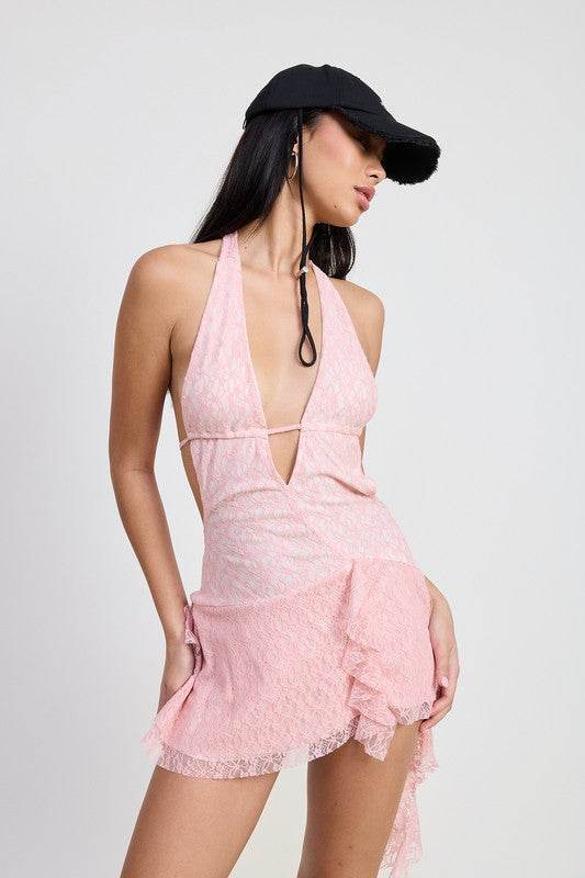 Mini Ruffle Halter Neck Dress - us.meeeshop