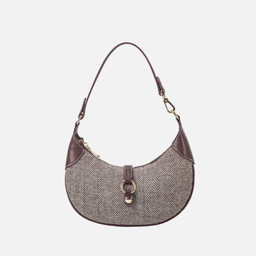 Mire Half Moon Shoulder Bag in Black Herringbone