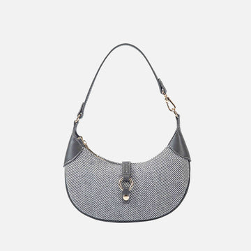 Mire Half Moon Shoulder Bag in Grey Herringbone view 2