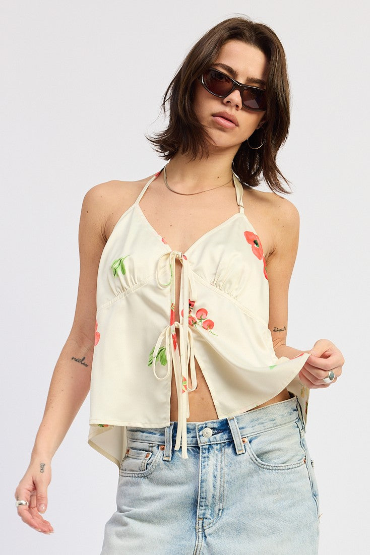 Mirella Halter Top in Ivory Multi - Mirella Halter Neck Leotard