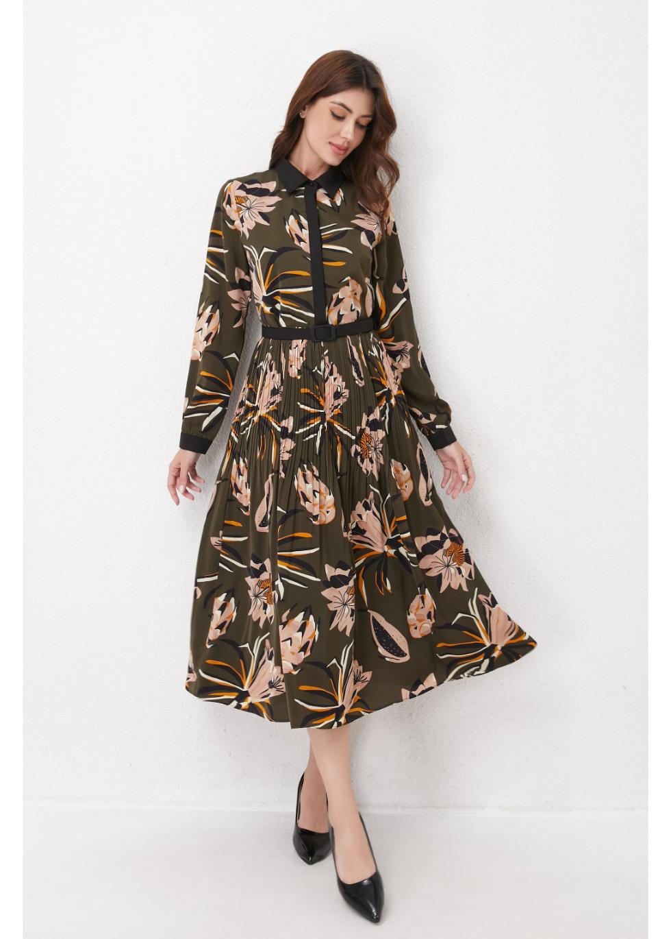 Missfinchnyc Botanical Pleated Midi Dress view 6 - Apricot Botanical Garden Pleated Dress