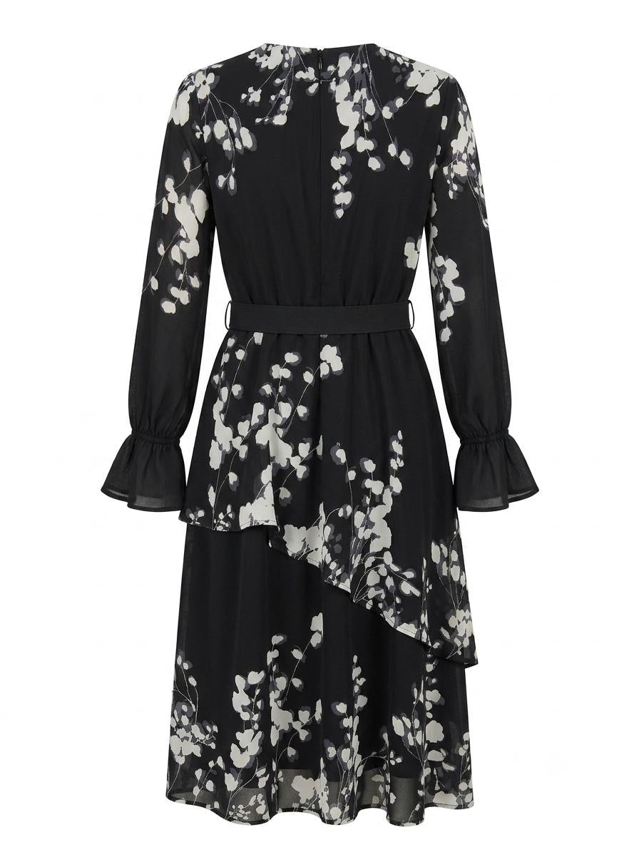 Missfinchnyc Botanical Print Ruffle Hem Dress in L view 4 - Botanical Print Dress Midi