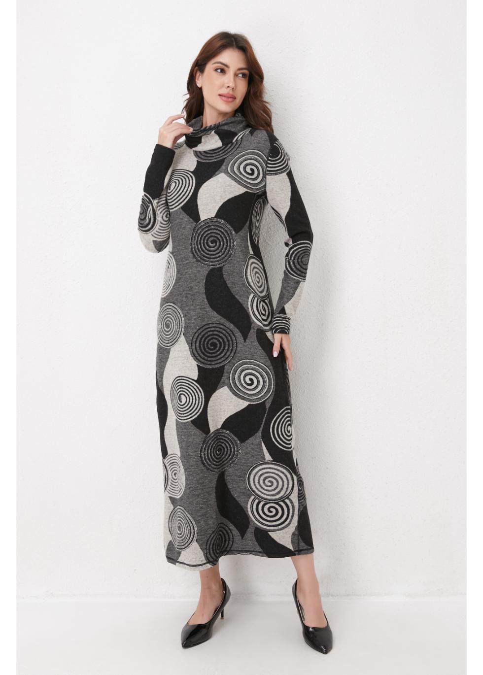 Missfinchnyc Monochrome Spiral Knit Midi Dress in L view 4 - Fall Wardrobe Essential - Monochrome Midi Dress