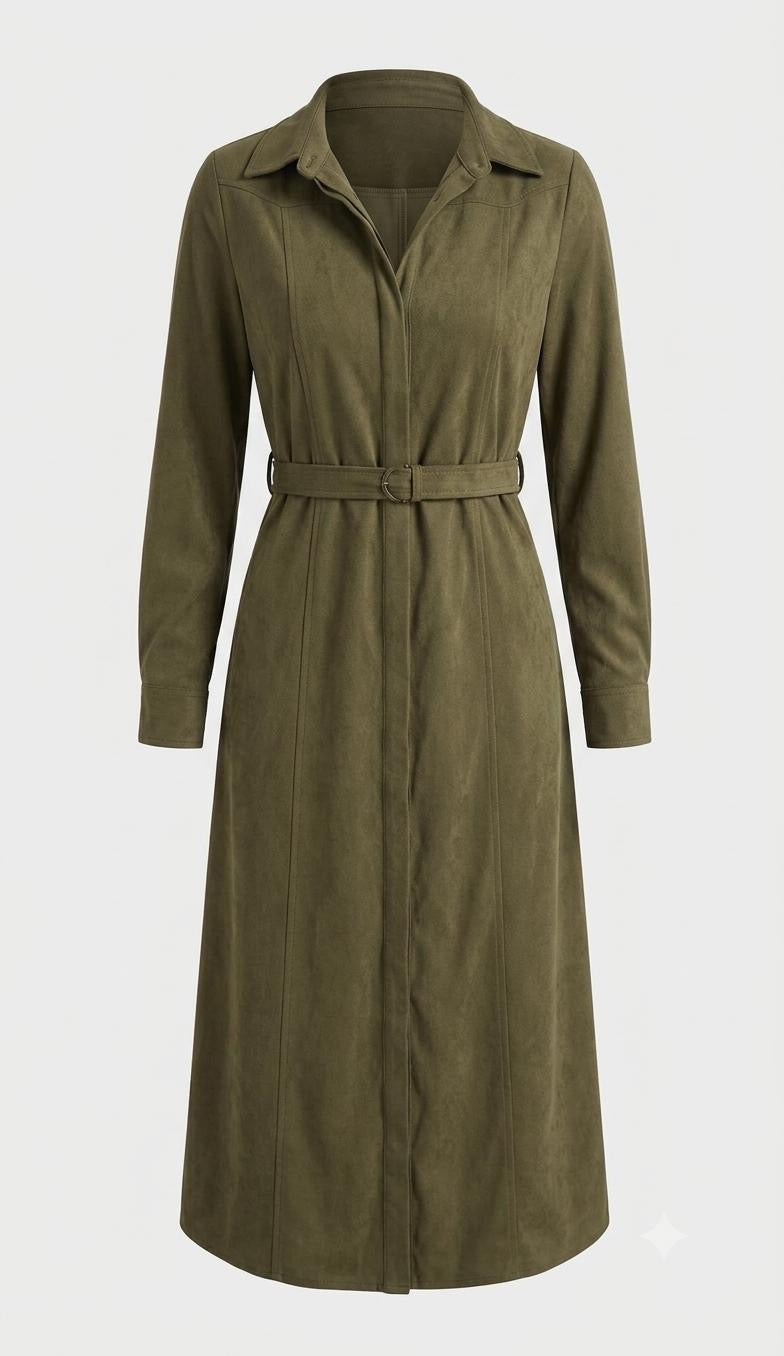 Missfinchnyc Olive Corduroy Belted Shirt Dress in XS - Olive Corduroy Suit