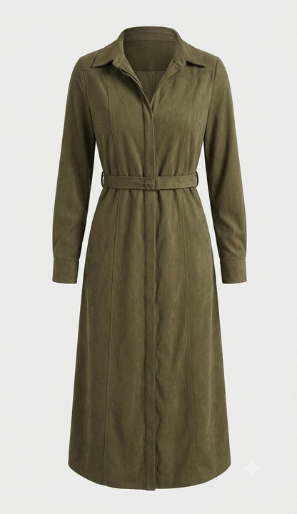 Missfinchnyc Olive Corduroy Belted Shirt Dress in XS - Olive Corduroy Suit