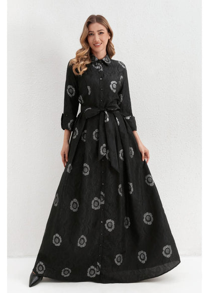 Missfinchnyc Onyx Silver Blossom Maxi Dress in L view 4