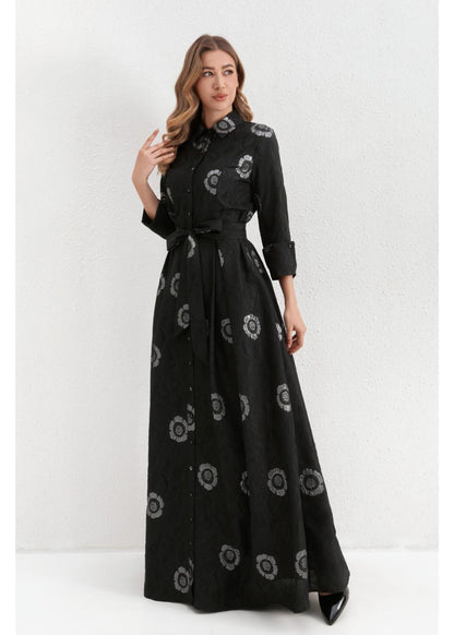 Missfinchnyc Onyx Silver Blossom Maxi Dress in XL view 5