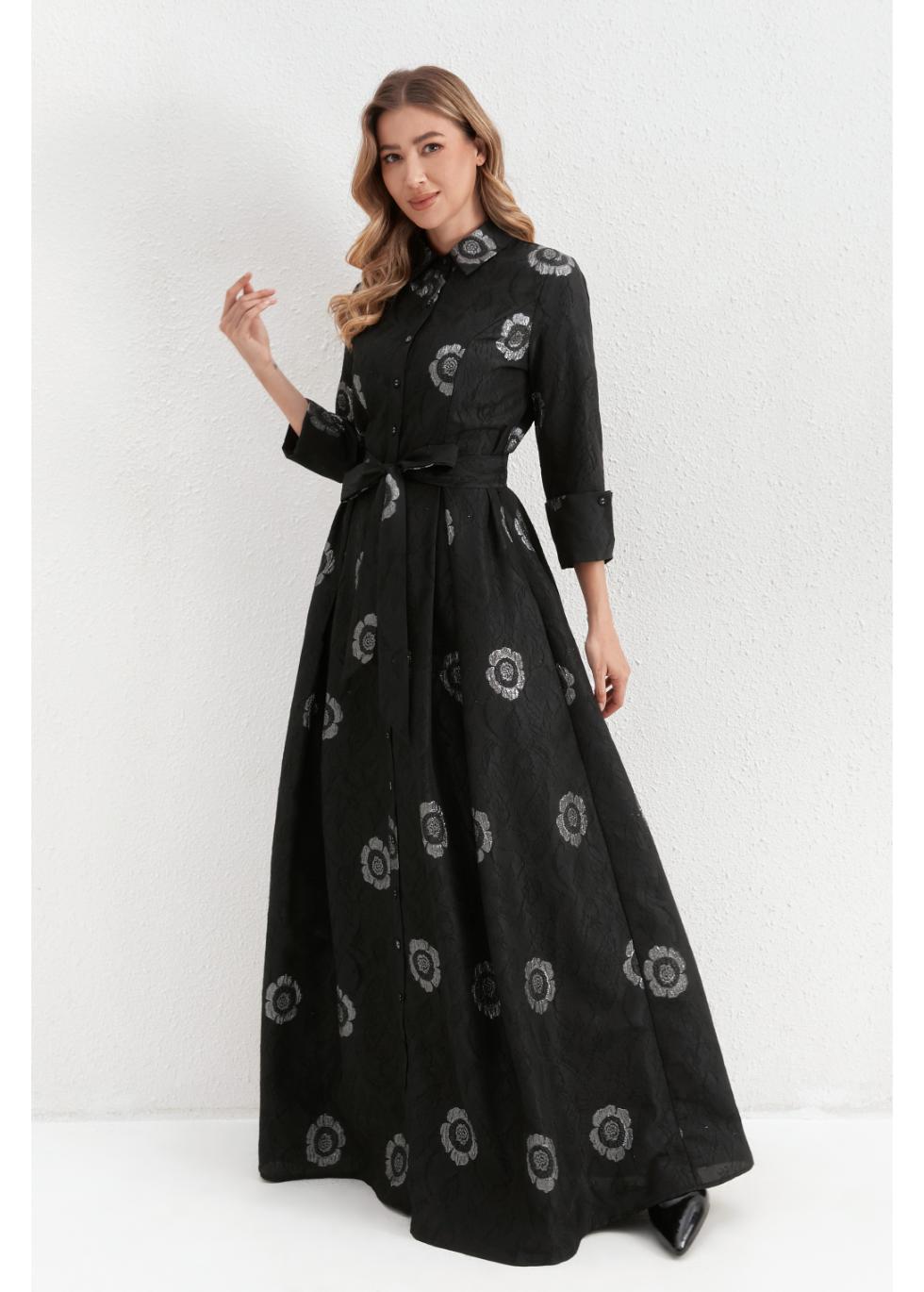 Missfinchnyc Onyx Silver Blossom Maxi Dress view 6
