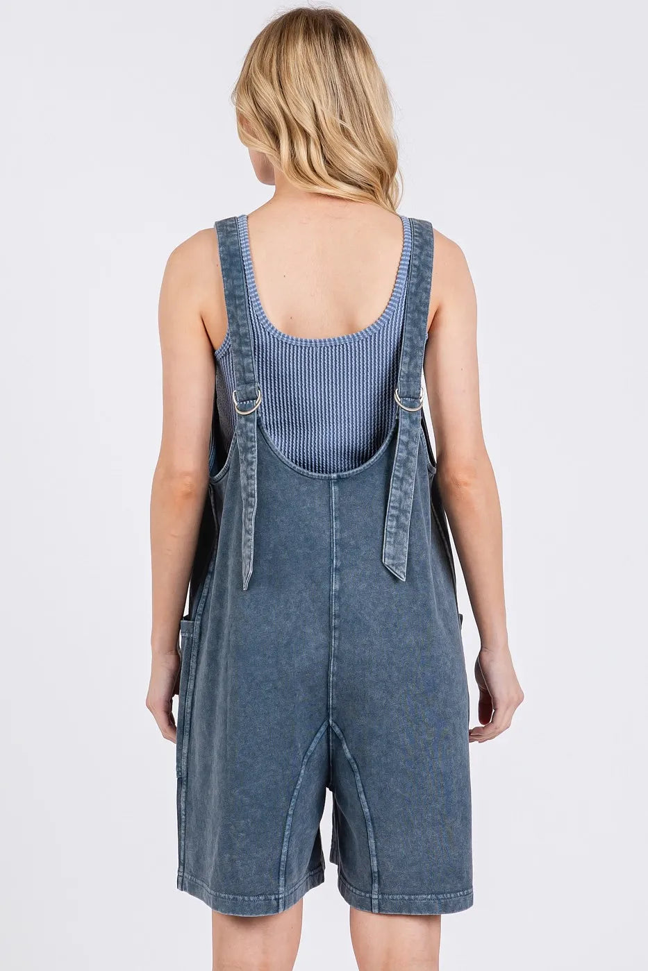 Mittoshop Low Scoop Neck Tank Washed French Terry Romper in NAVY view 3 (top)