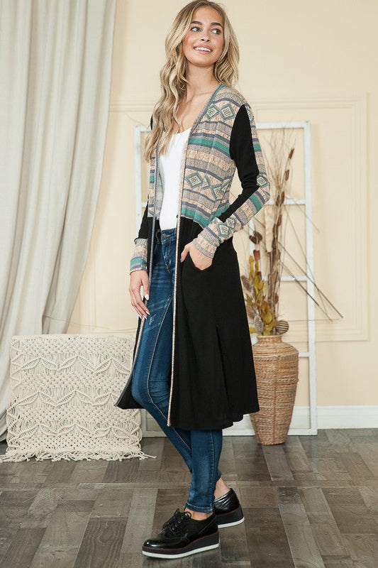 Mixed Media Maxi Cardigan with Side Pockets in M view 2 - Mixed Media Cardigan Womens (dress)