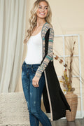 Mixed Media Maxi Cardigan with Side Pockets S (dress) - mixed media cardigan womens, mixed media cardig - shop at us.meeeshop