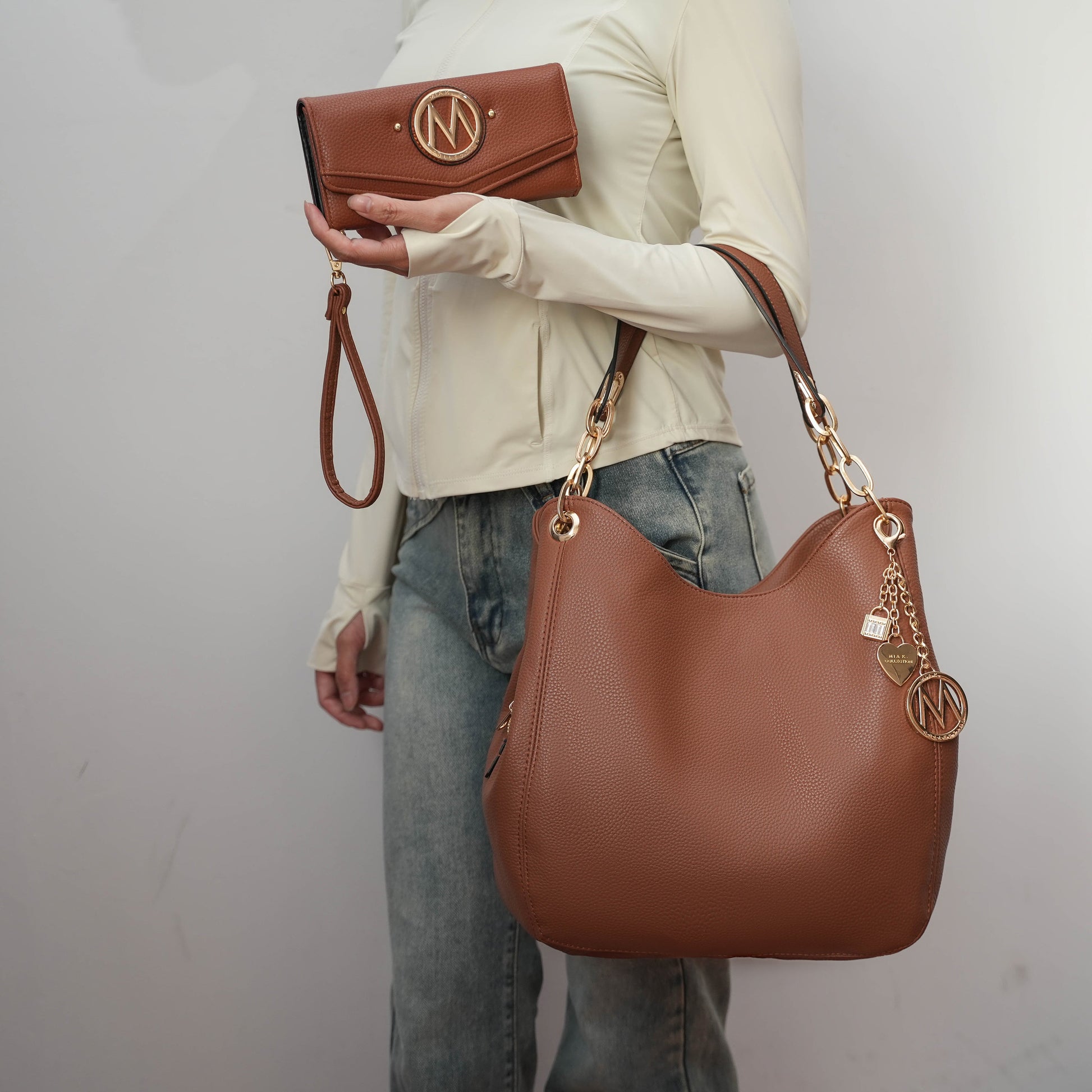 Mkf Collection by Mia K. - Ashley Hobo Bag and Wallet Set in Navy view 2 - Mkf Collection Bags (one-piece)