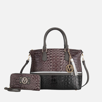 Mkf Collection by Mia K. - Autumn Tote Bag and Wallet Set in Croco Purple view 10 - Mia K Collection (one-piece)