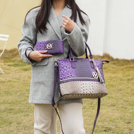 Mkf Collection by Mia K. - Autumn Tote Bag and Wallet Set in Croco Black view 2 - Mia K Collection (one-piece)