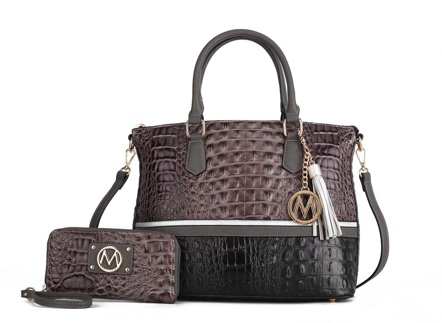 Mkf Collection by Mia K. - Autumn Tote Bag and Wallet Set in Croco Chocolate view 3 - Mia K Collection (one-piece)