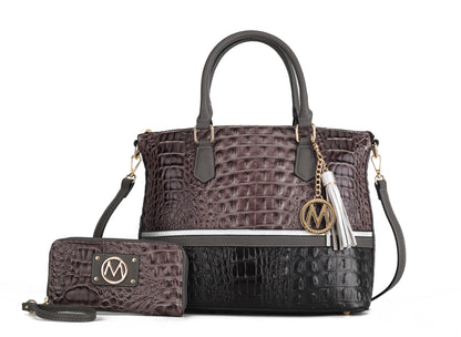 Mkf Collection by Mia K. - Autumn Tote Bag and Wallet Set in Croco Chocolate view 3 - Mia K Collection (one-piece)