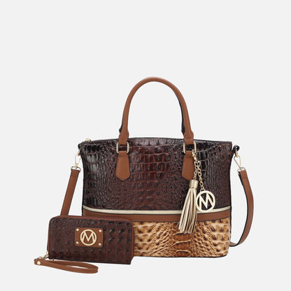 Mkf Collection by Mia K. - Autumn Tote Bag and Wallet Set in Croco Charcoal view 5 - Mia K Collection (one-piece)
