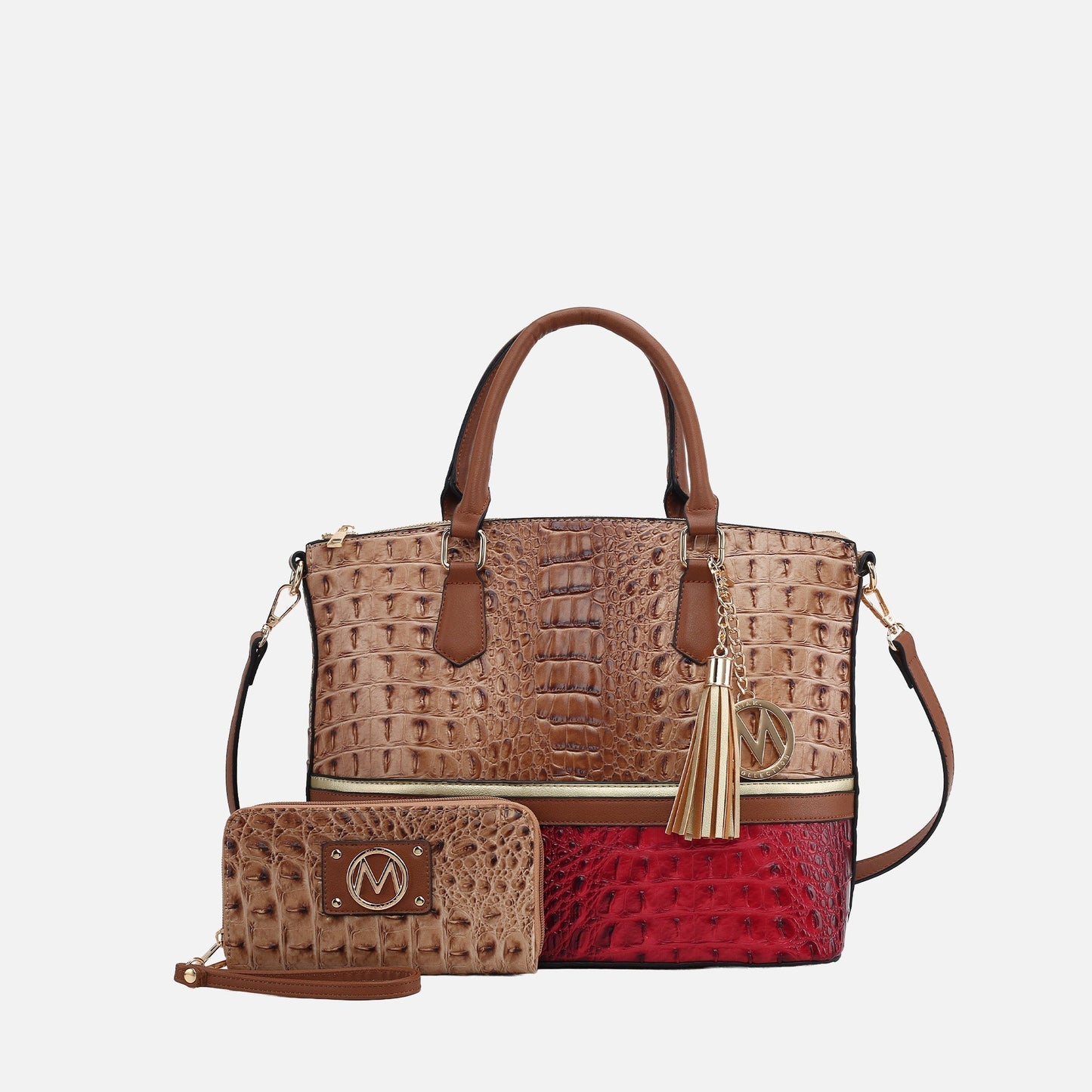 Mkf Collection by Mia K. - Autumn Tote Bag and Wallet Set in Croco Navy view 6 - Mia K Collection (one-piece)