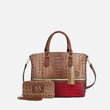 Mkf Collection by Mia K. - Autumn Tote Bag and Wallet Set in Croco Navy view 6 - Mia K Collection (one-piece)