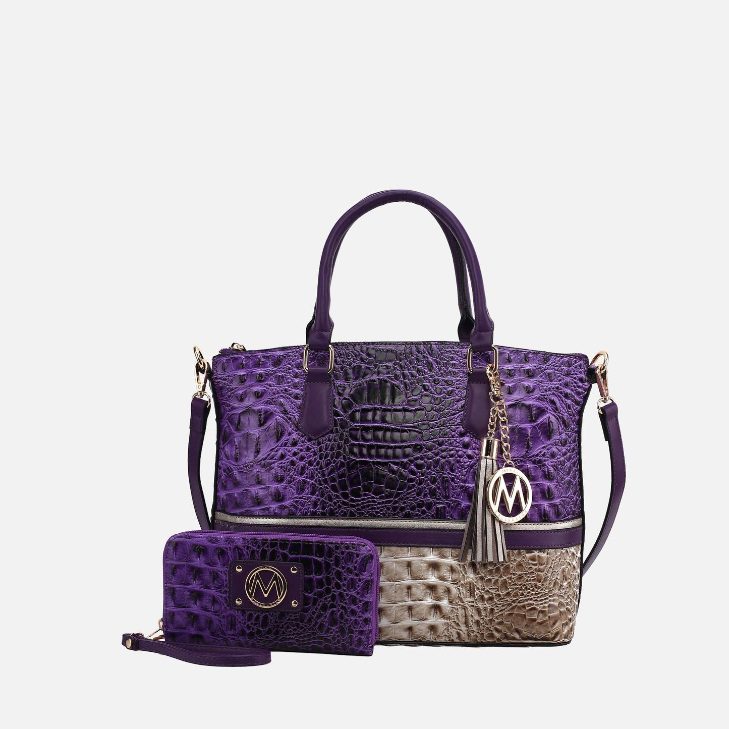 Mkf Collection by Mia K. - Autumn Tote Bag and Wallet Set in Croco Yellow view 8 - Mia K Collection (one-piece)