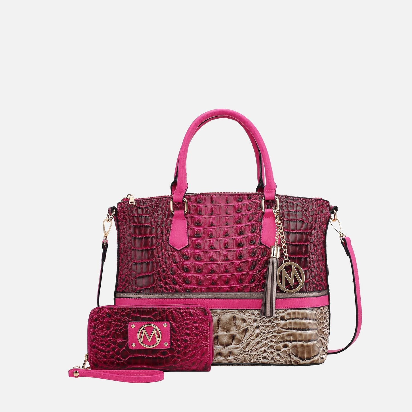 Mkf Collection by Mia K. - Autumn Tote Bag and Wallet Set in Croco Taupe view 9 - Mia K Collection (one-piece)