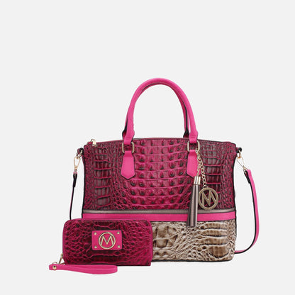 Mkf Collection by Mia K. - Autumn Tote Bag and Wallet Set in Croco Taupe view 9 - Mia K Collection (one-piece)