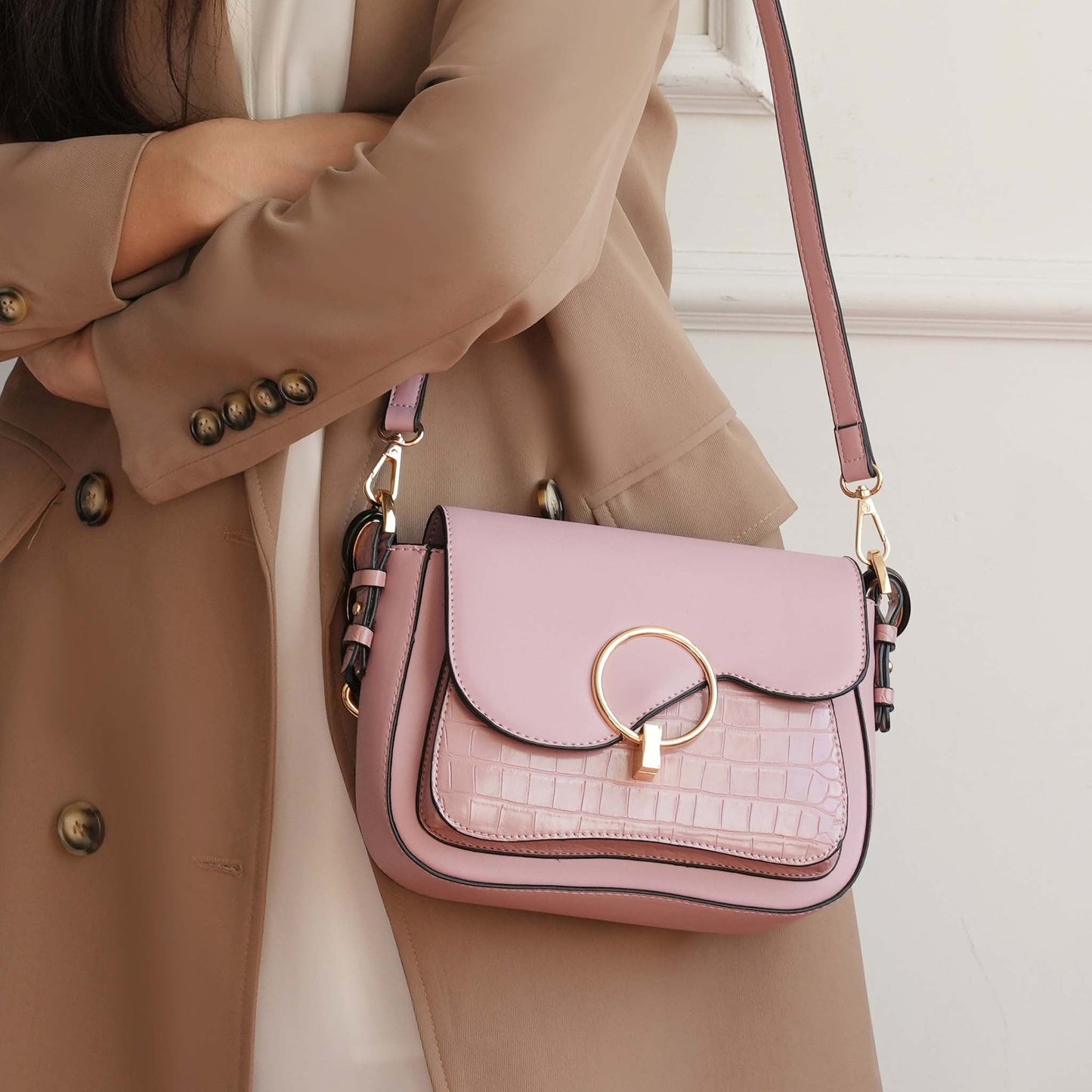 Mkf Collection by Mia K. - Fanta Croc Shoulder Bag in Tawny view 2 - Mkf Collection Bags
