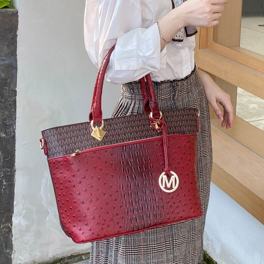 Mkf Collection by Mia K. - Grace Signature Tote Bag in Burgundy view 2 - Mkf Collection Bags