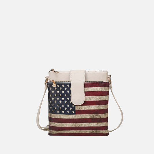 Mkf Collection by Mia K. - Josephine Printed Flag Crossbody Bag in Beige - Mkf Collection Crossbody Bags