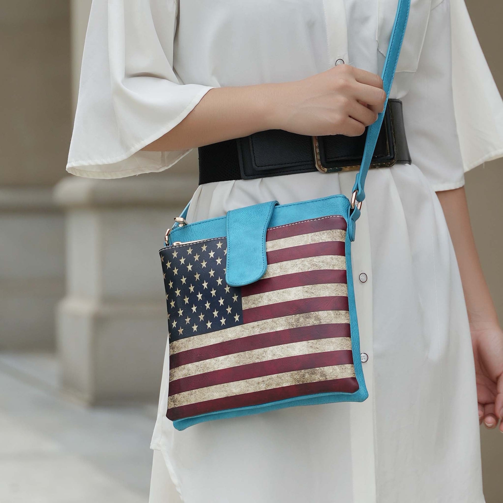 Mkf Collection by Mia K. - Josephine Printed Flag Crossbody Bag in Black view 2 - Mkf Collection Crossbody Bags
