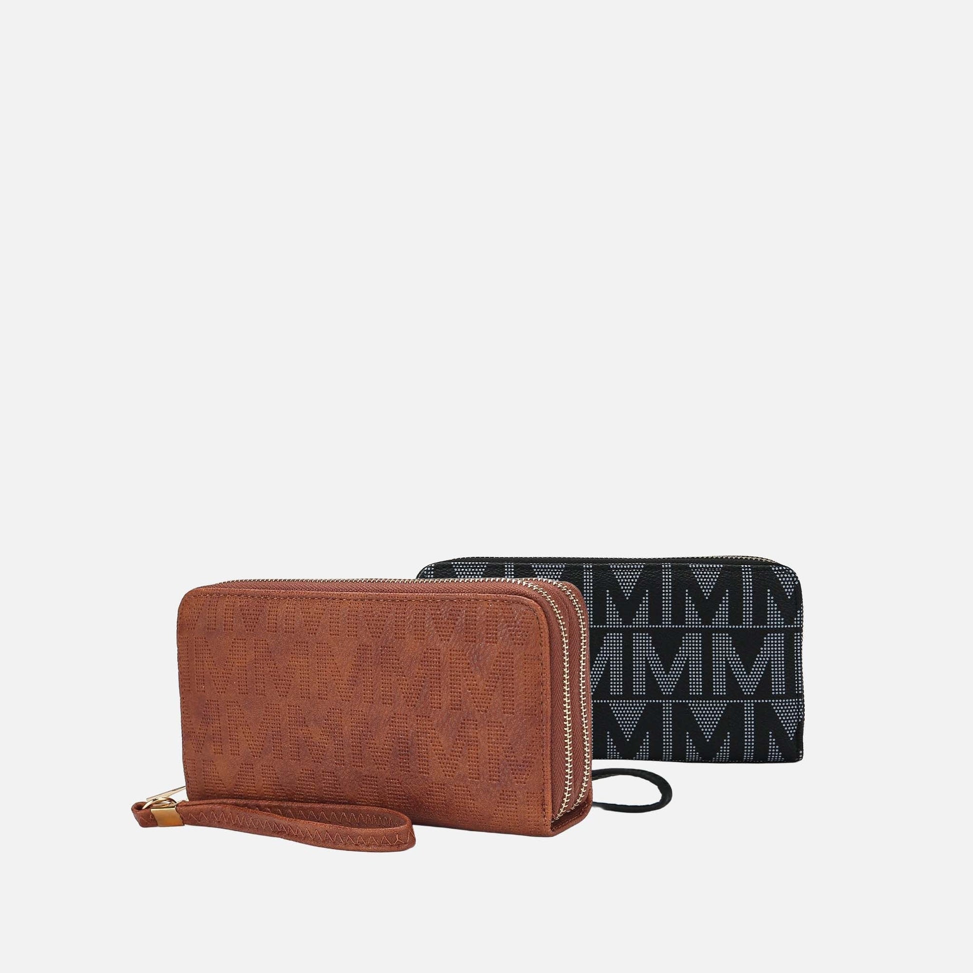 Mkf Collection by Mia K. - Kathe Embossed M Signature Wallet Wristlet in Chocolate view 4 - Mia K Collection Wallets