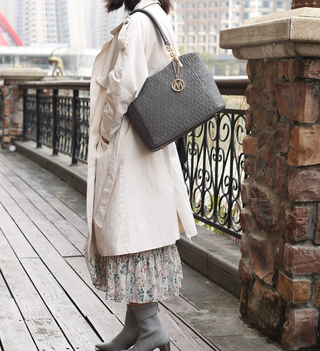 Mkf Collection by Mia K. - Malika Signature Shoulder Bag in Navy view 2 - Mkf Collection Bags
