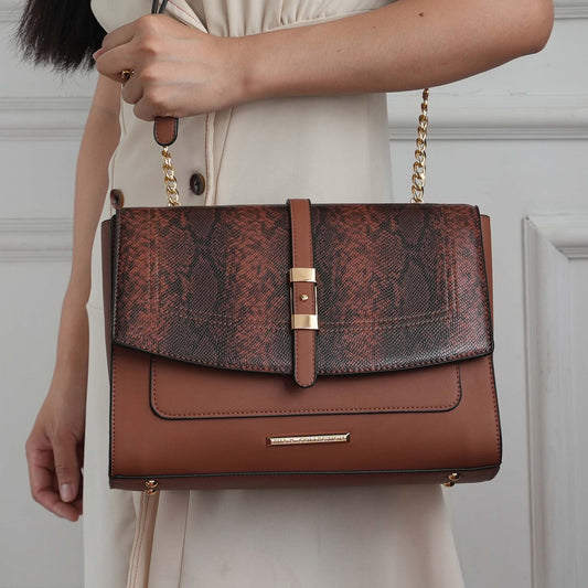 Mkf Collection by Mia K. - Melody Oversize Shoulder Bag in Cognac Brown view 2 - Mkf Collection Bags