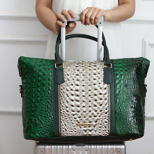 Mkf Collection by Mia K. - Raven Croc Embossed Duffel Bag in Croco Chocolate view 2 - Mkf Collection Bags