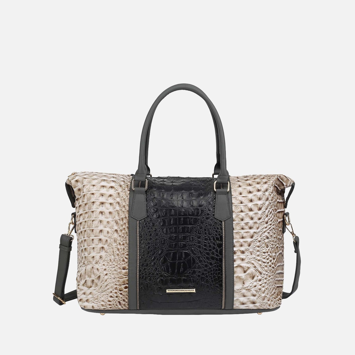 Mkf Collection by Mia K. - Raven Croc Embossed Duffel Bag in Croco Fuchsia view 6 - Mkf Collection Bags