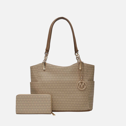 Mkf Collection by Mia K. - Savannah Signature Tote Bag and Wallet Set in Beige - Mkf Collection Bags (one-piece)