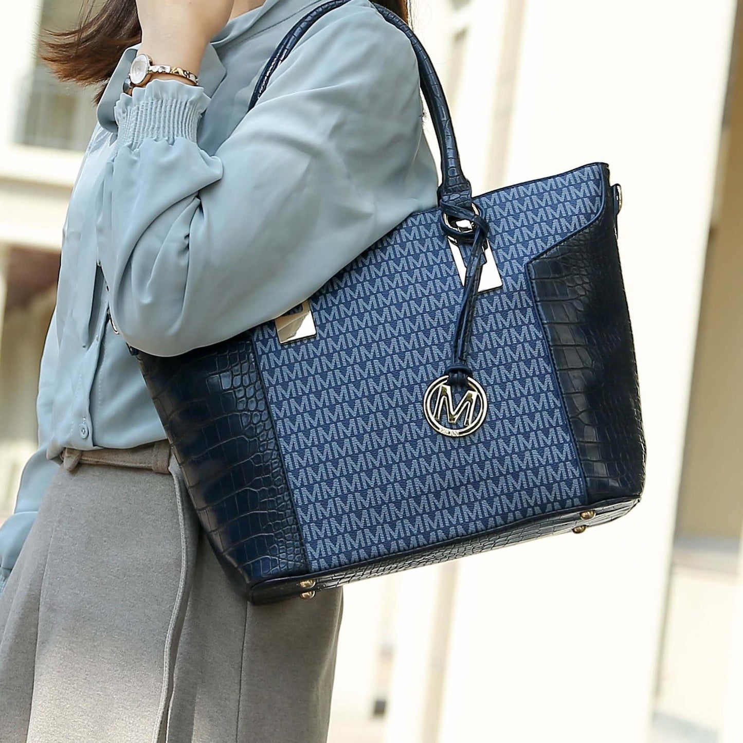 Mkf Collection by Mia K. - Shonda Signature Tote Bag and Set in Beige view 2 - Mkf Collection Bags (one-piece)