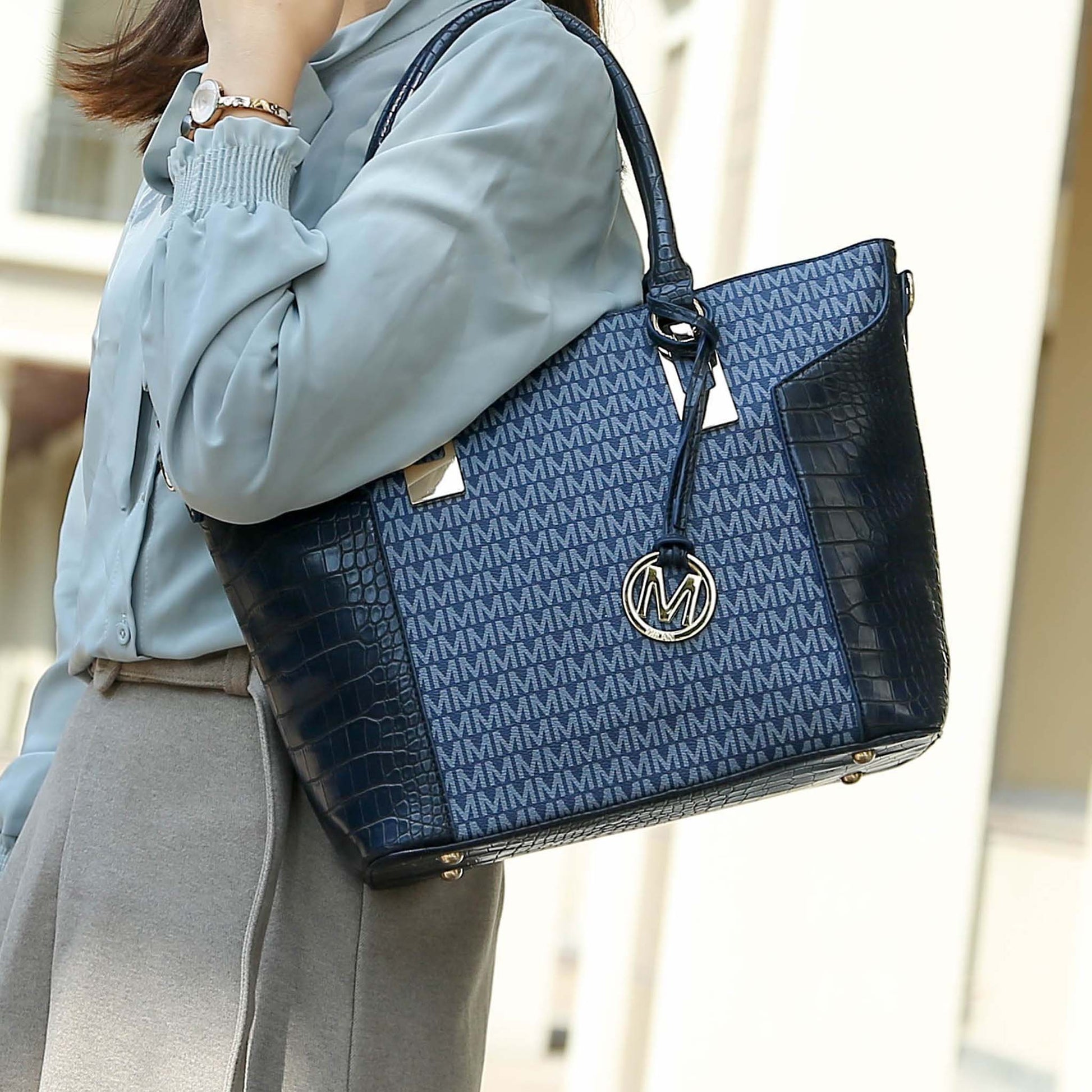 Mkf Collection by Mia K. - Shonda Signature Tote Bag and Set in Beige view 2 - Mkf Collection Bags (one-piece)