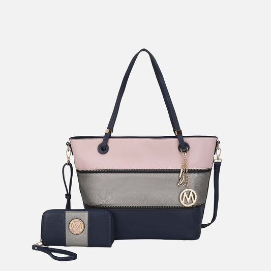 Mkf Collection by Mia K. - Vallie Tote Bag and Wallet Set in Silver - Mkf Collection Bags (one-piece)