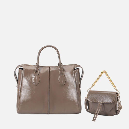 Mkf Collection by Mia K. - Yareli Tote Bag with Mini Bag- 2-piece Set in Ivory - Mkf Collection Bags (one-piece)