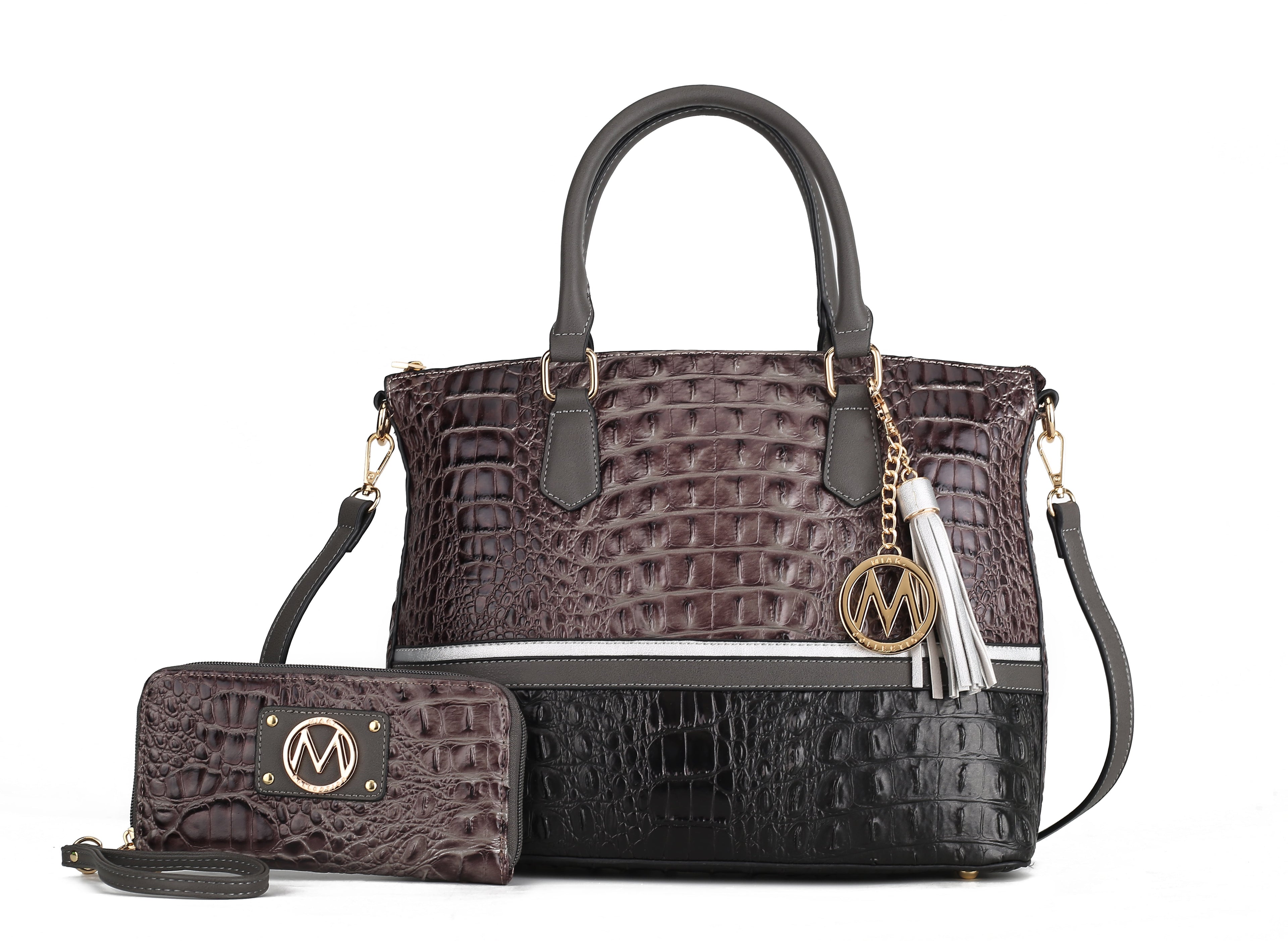 Mkf Collection by Mia K. - Autumn Tote Bag and Wallet Set Croco Chocolate view 3 (bag) - mia k purse, m - shop at us.meeeshop