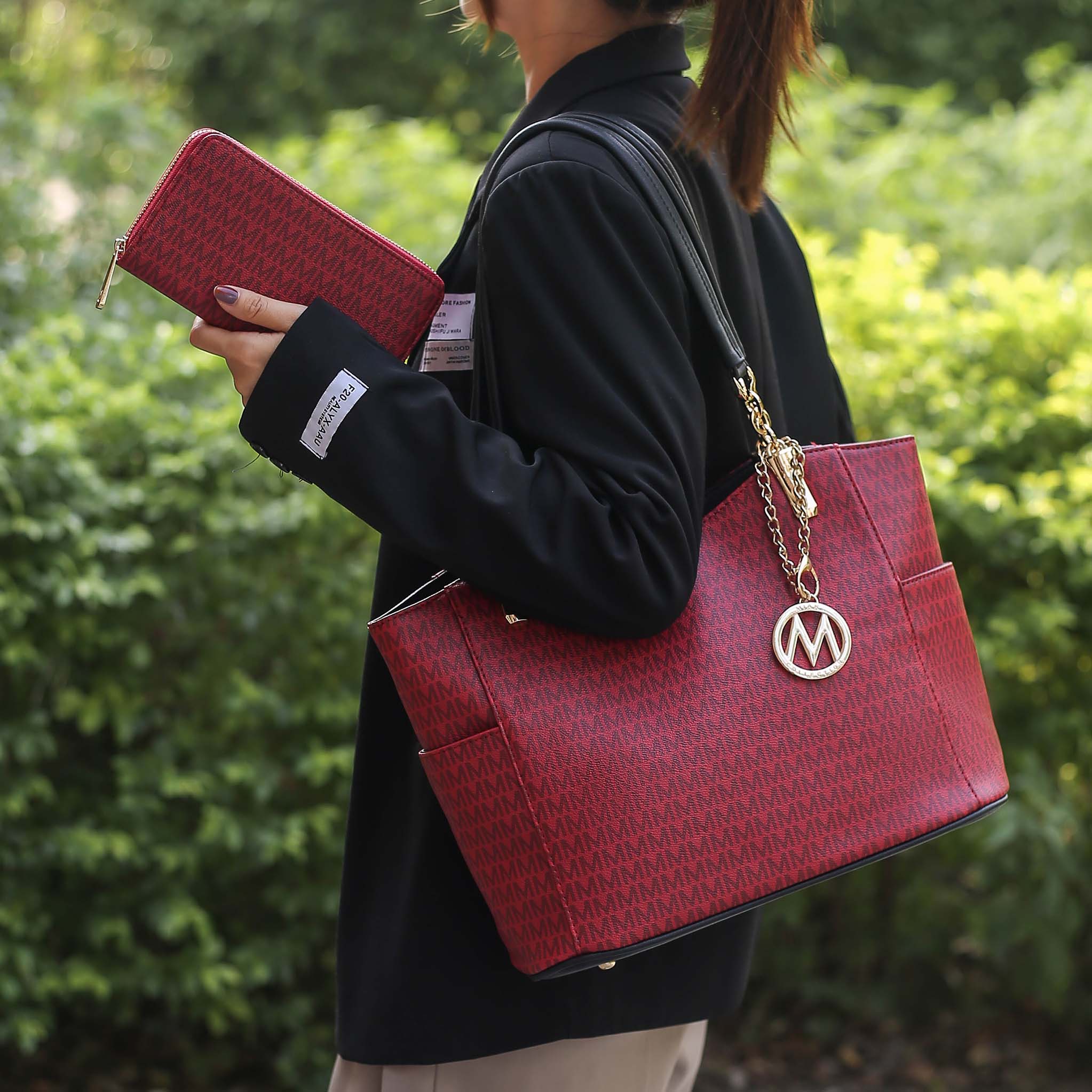 Mkf Collection by Mia K. - Savannah Signature Tote Bag and Wallet Set Black view 2 (bag) - mkf collecti - shop at us.meeeshop