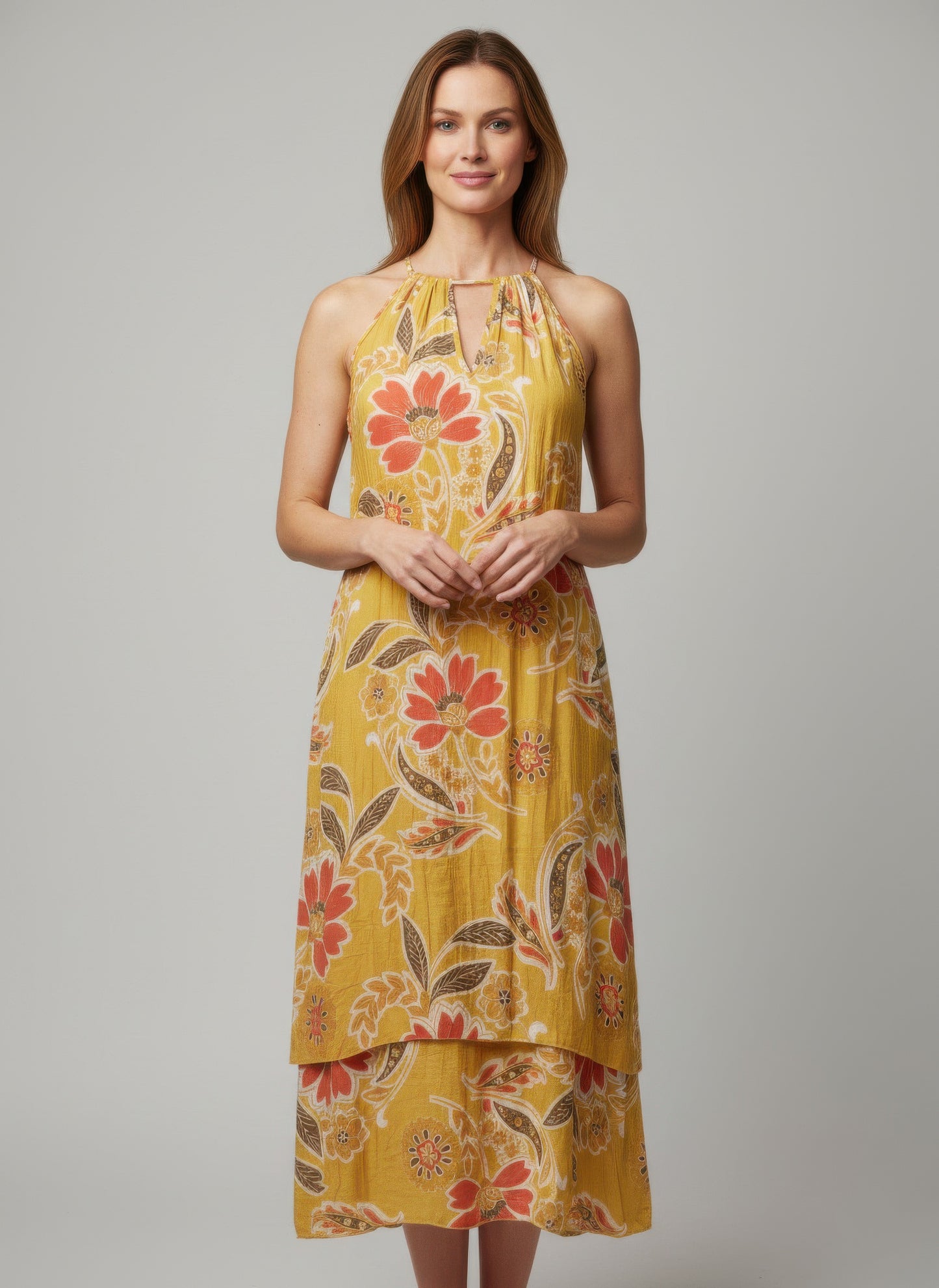 Mlle Gabrielle Floral Sleeveless Dress in Mustard combo view 4 - Mlle Gabrielle Dress