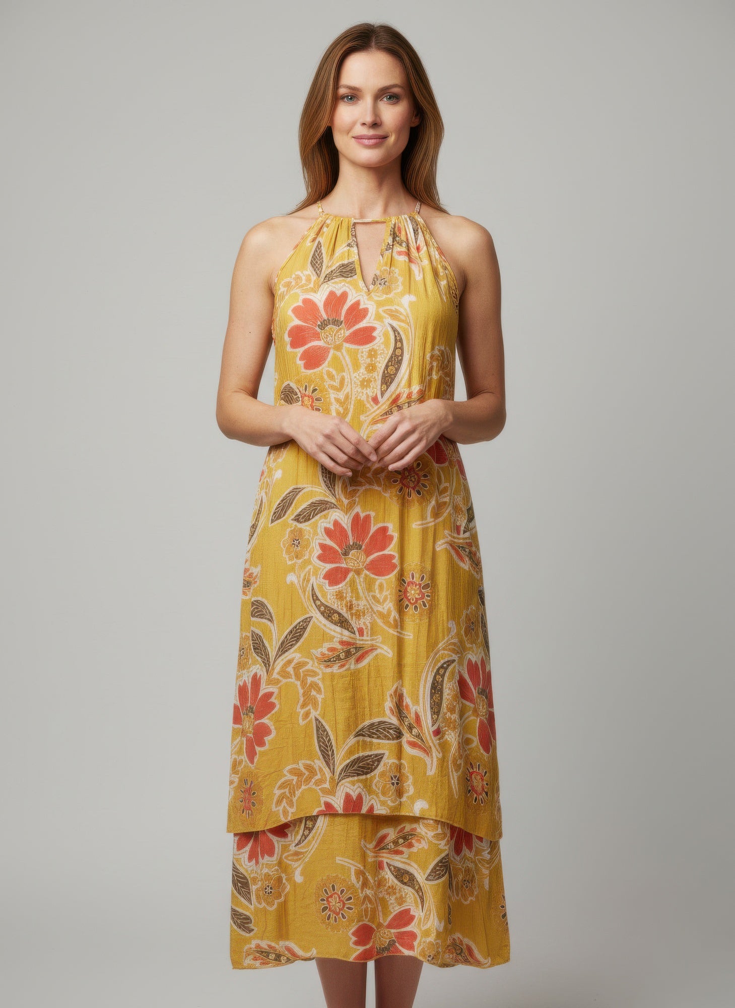 Mlle Gabrielle Floral Sleeveless Dress in Mustard combo view 4 - Mlle Gabrielle Dress