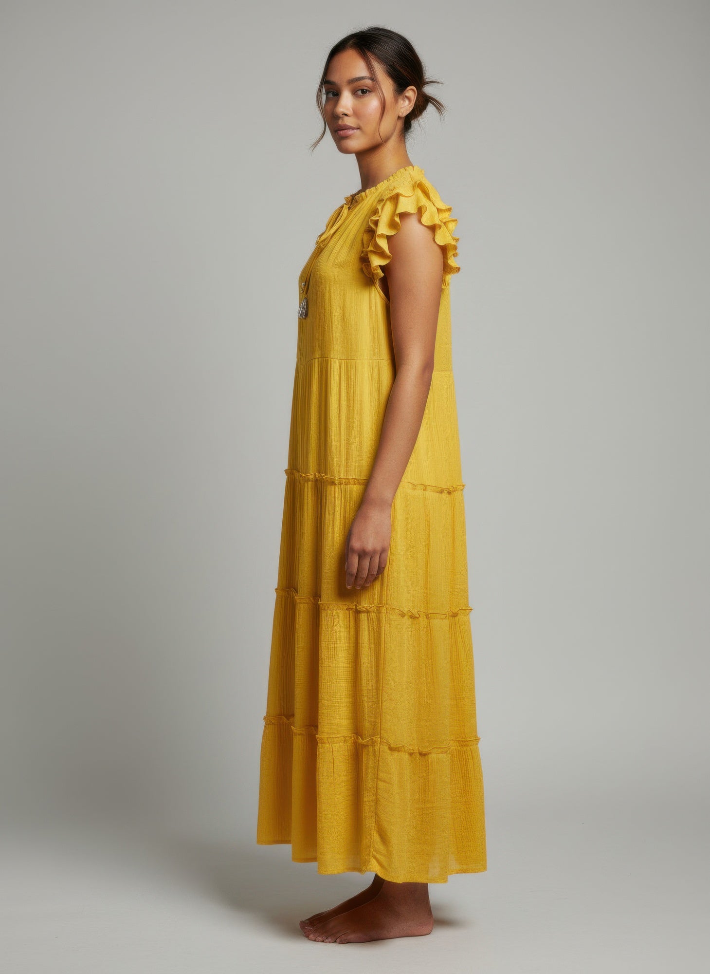 Mlle Gabrielle Solid Cap Sleeve Dress in Lemon view 5 - Mlle Gabrielle Dress Vintage