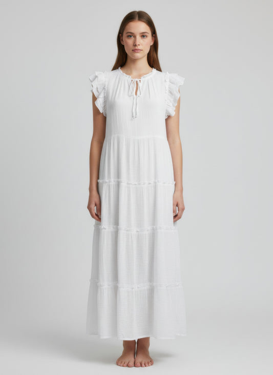Mlle Gabrielle Solid Cap Sleeve Dress in White - Mlle Gabrielle Dress Vintage