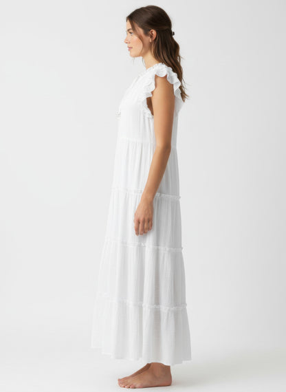 Mlle Gabrielle Solid Cap Sleeve Dress in White view 2 - Mlle Gabrielle Dress Vintage