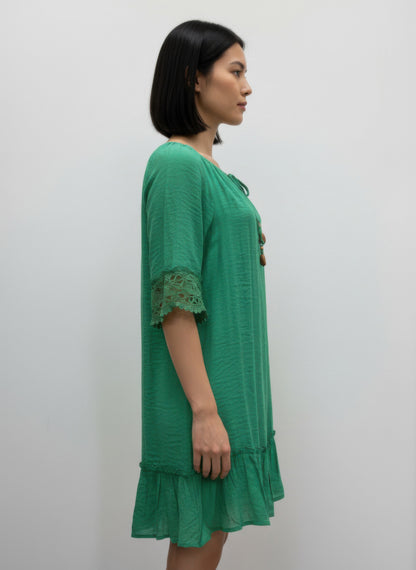 Mlle Gabrielle Solid Elbow Sleeve Dress in Cabaret view 5 - Mlle Gabrielle Dress Vintage