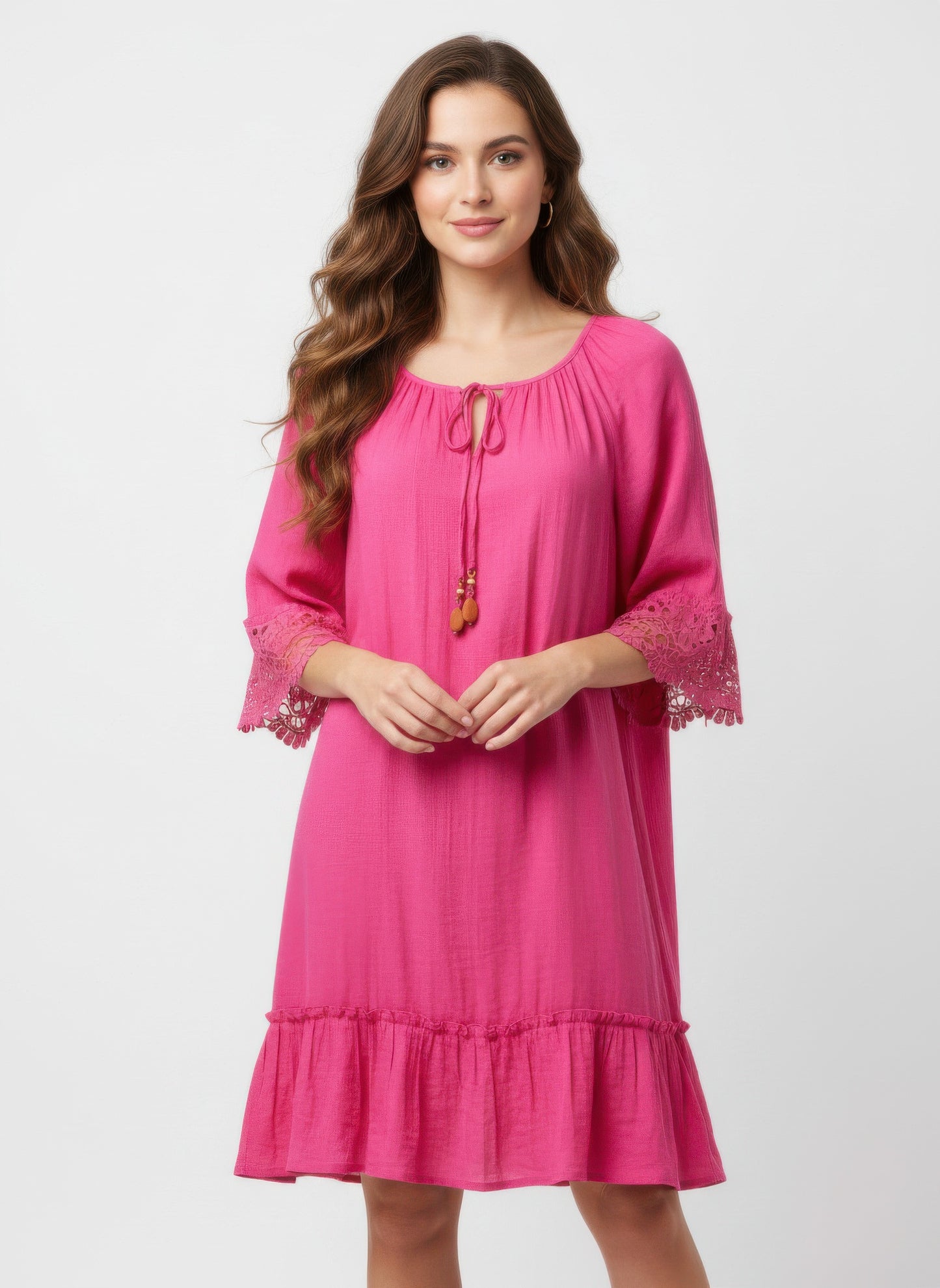 Mlle Gabrielle Solid Elbow Sleeve Dress in Cabaret view 7 - Mlle Gabrielle Dress Vintage